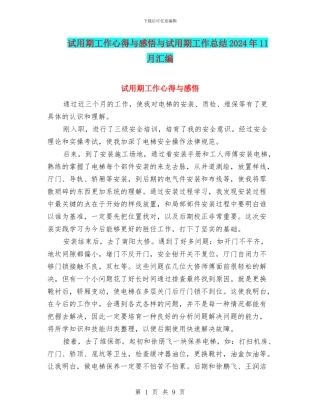 试用期工作心得与感悟与试用期工作总结2024年11月汇编