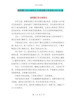 试用期工作小结范文与试用期工作总结2024汇编