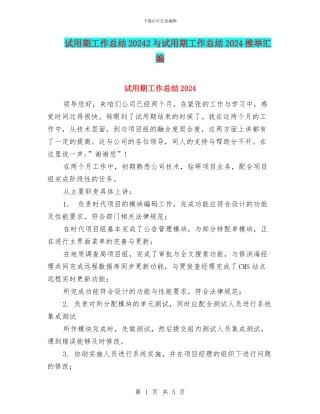 试用期工作总结20242与试用期工作总结2024推荐汇编