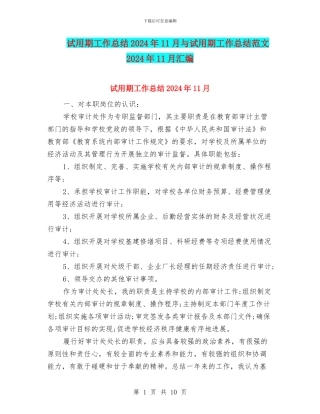 试用期工作总结2024年11月与试用期工作总结范文2024年11月汇编