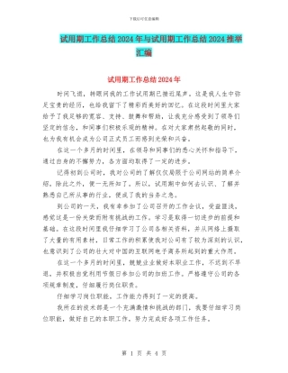 试用期工作总结2024年与试用期工作总结2024推荐汇编
