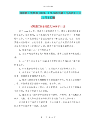 试用期工作总结018年11月与试用期工作总结018年11月2汇编