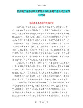试用期工作总结和自我评价与试用期工作总结开头范文汇编