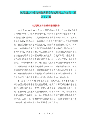 试用期工作总结销售员报告与试用期工作总结汇编