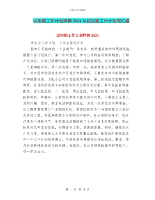 试用期工作计划样例2024与试用期工作计划表汇编