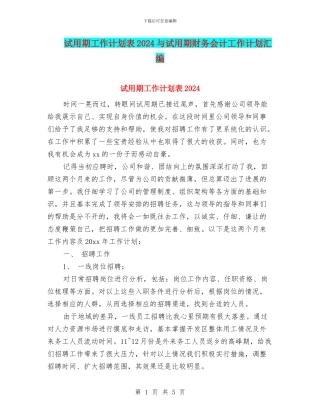 试用期工作计划表2024与试用期财务会计工作计划汇编