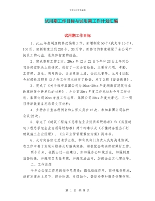 试用期工作目标与试用期工作计划汇编