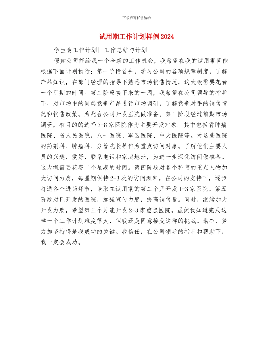 试用期工作计划最新范文与试用期工作计划样例2024汇编_第2页