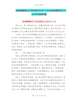 试用期满转正工作总结018年11月与试用期的员工个人工作总结汇编