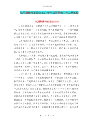 试用期满转正总结2024年与试用期的工作总结汇编