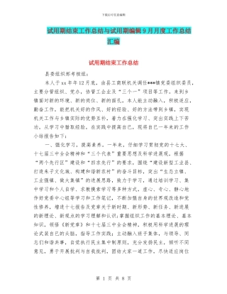 试用期结束工作总结与试用期编辑9月月度工作总结汇编