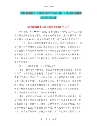 试用期满转正工作总结范文2024年11月与试用期满转正总结汇编