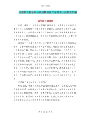 试用期自我总结与试用期货代工作转正小结范文汇编