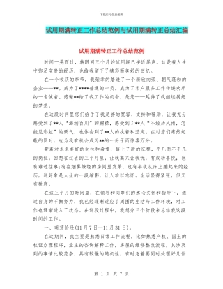 试用期满转正工作总结范例与试用期满转正总结汇编