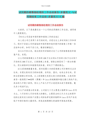 试用期的销售部经理的工作总结报告与试用期结束工作总结(多篇范文)汇编