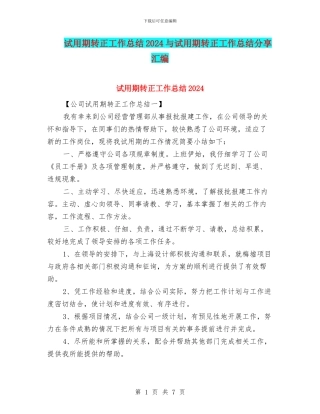 试用期转正工作总结2024与试用期转正工作总结分享汇编