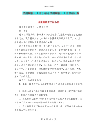 试用期转正工作小结与试用期转正工作总结汇编
