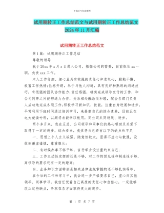 试用期转正工作总结范文与试用期转正工作总结范文2024年11月汇编