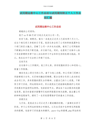 试用期运维中心工作总结与试用期间转正个人工作总结汇编