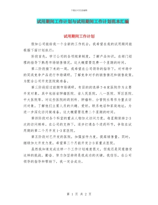 试用期间工作计划与试用期间工作计划范本汇编