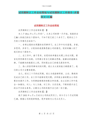 试用期转正工作总结简短与试用期转正工作报告汇编