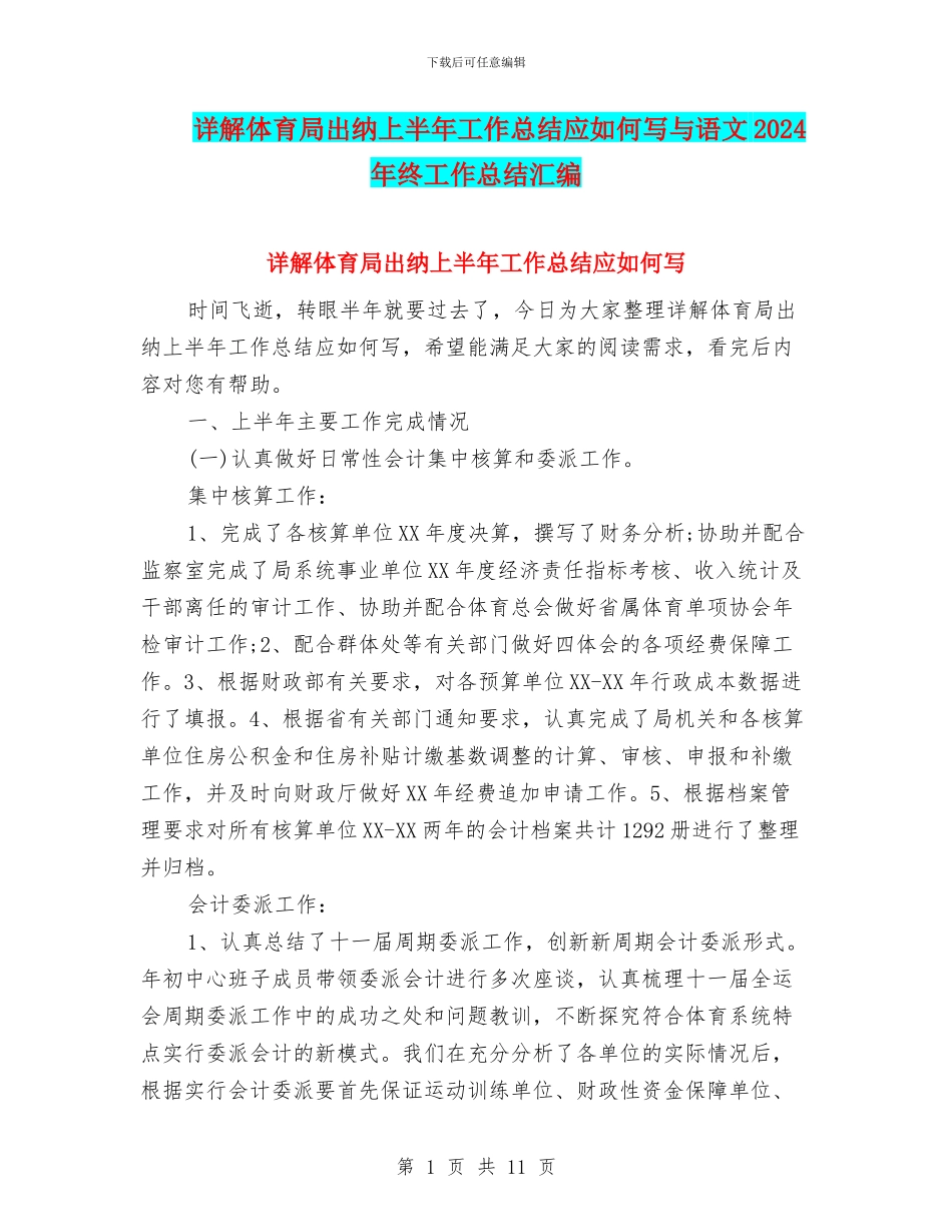 详解体育局出纳上半年工作总结应如何写与语文2024年终工作总结汇编_第1页