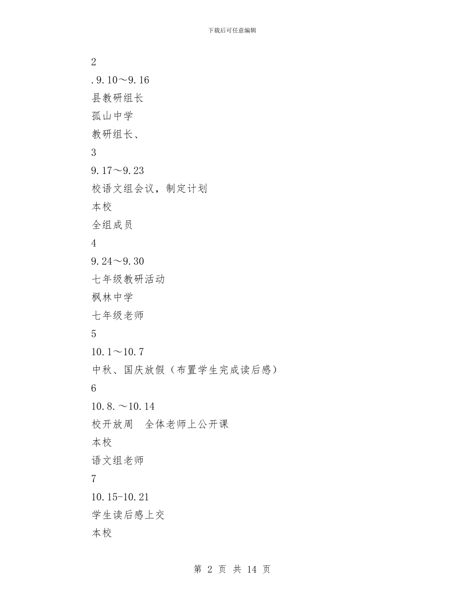 语文教研活动工作计划范文与语文科组教研工作计划范文汇编.doc_第2页