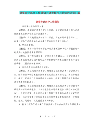 调整审计部分工作通知与调查报告与总结的区别汇编