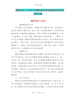 调度年底个人总结与调整标准化菜市场建设试点项目报告汇编