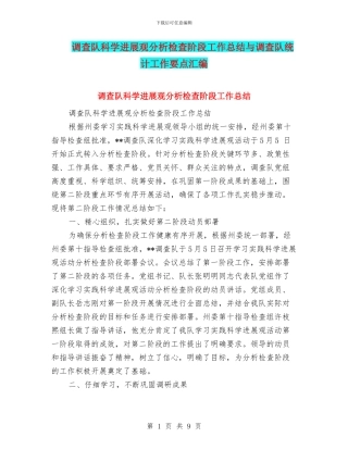 调查队科学发展观分析检查阶段工作总结与调查队统计工作要点汇编