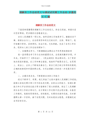 调解员工作总结范文与调试试用期工作总结汇编