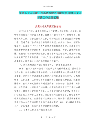 负责人个人年度工作总结与财产保险公司2024年个人年终工作总结汇编