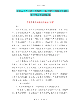 负责人个人年终工作总结与财产保险公司2024年年度工作总结汇编