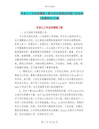 负责人工作总结模板3篇与贡电系统试用期工作总结汇编