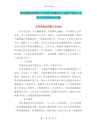 贡电系统试用期工作总结与财产保险上半年工作总结范文汇编