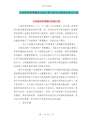 负面清单管理模式实施方案与财务决算报告格式汇编