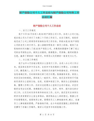 财产保险公司个人工作总结与财产保险公司年终工作总结汇编