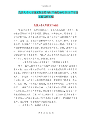 负责人个人年度工作总结与财产保险公司2024年年度工作总结汇编