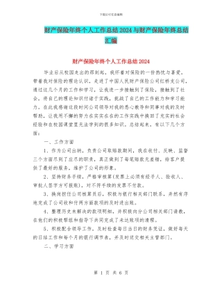 财产保险年终个人工作总结2024与财产保险年终总结汇编