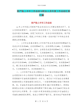财产险上半年工作总结与财会人员年度工作总结汇报汇编