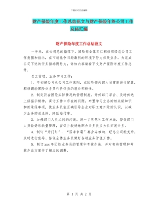 财产保险年度工作总结范文与财产保险年终公司工作总结汇编