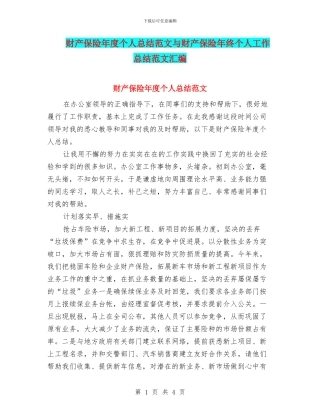 财产保险年度个人总结范文与财产保险年终个人工作总结范文汇编