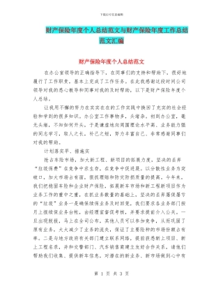 财产保险年度个人总结范文与财产保险年度工作总结范文汇编