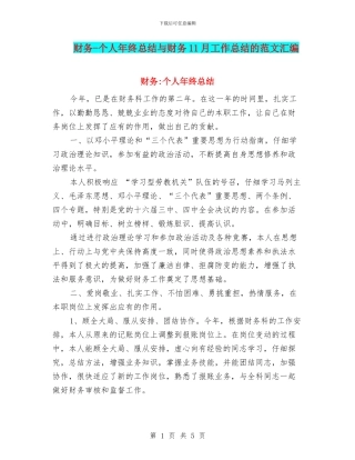 财务-个人年终总结与财务11月工作总结的范文汇编