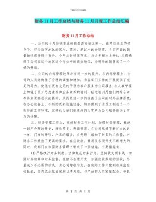 财务11月工作总结与财务11月月度工作总结汇编