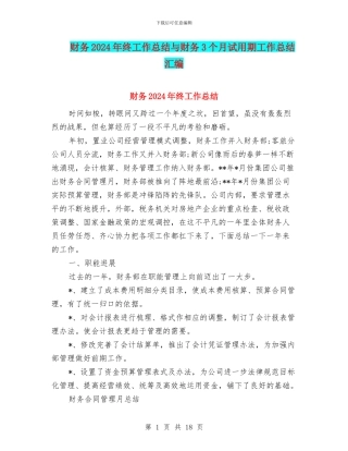 财务2024年终工作总结与财务3个月试用期工作总结汇编