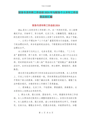财务专员年终工作总结2024年与财务个人半年工作自我总结汇编