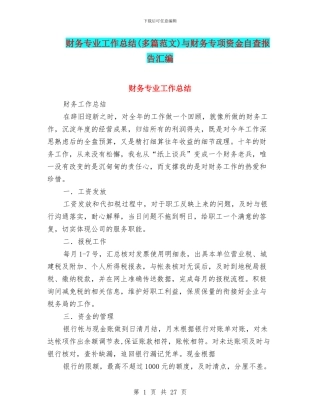 财务专业工作总结与财务专项资金自查报告汇编