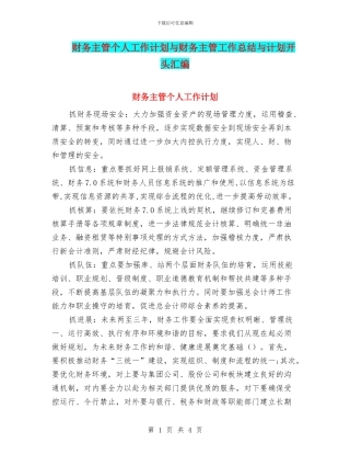 财务主管个人工作计划与财务主管工作总结与计划开头汇编