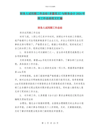 财务人试用期工作总结与财务会计2024年终工作总结范文汇编